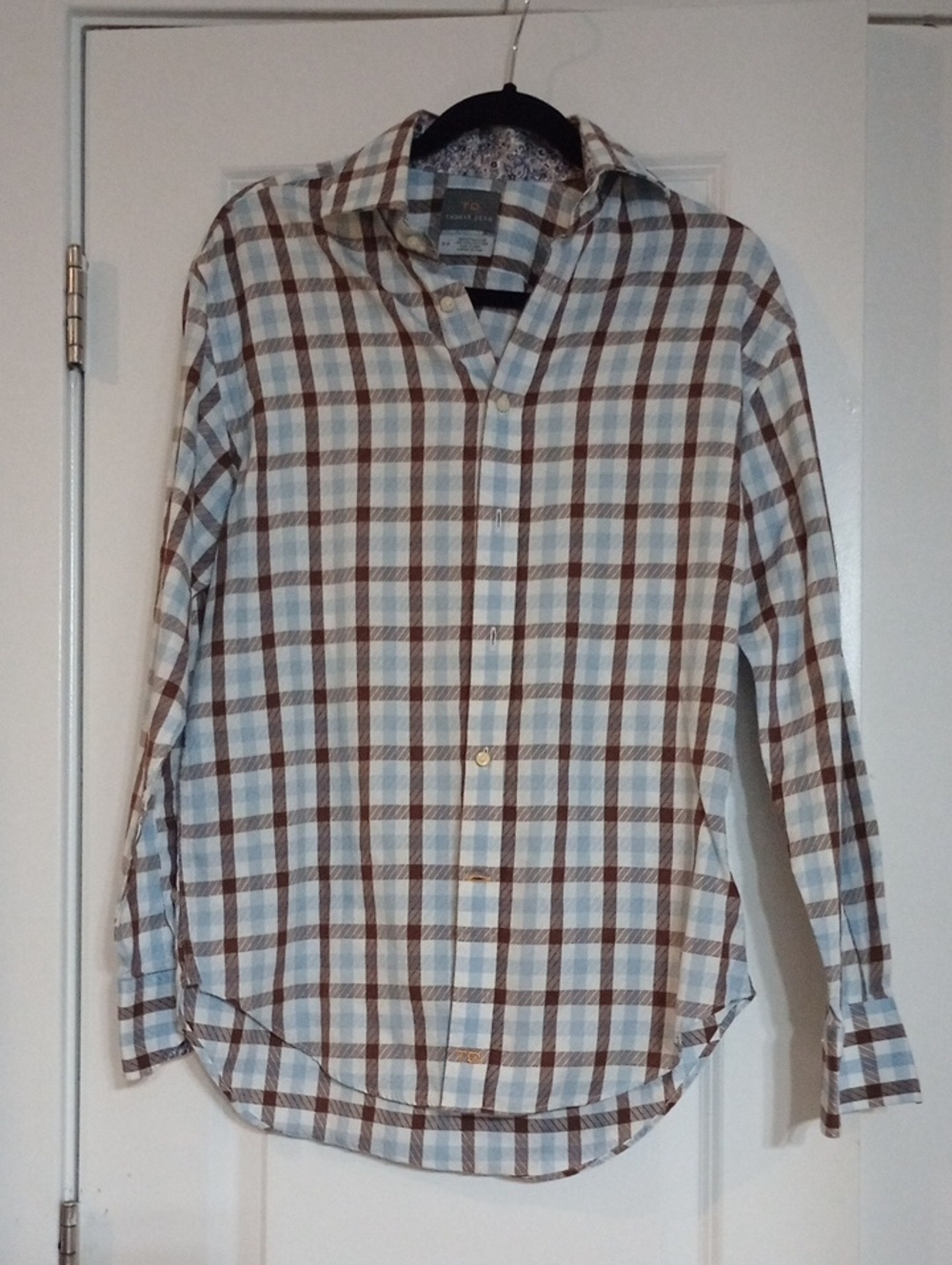 Thomas Dean Men’s Plaid Button-Down Shirt - White & Brown
